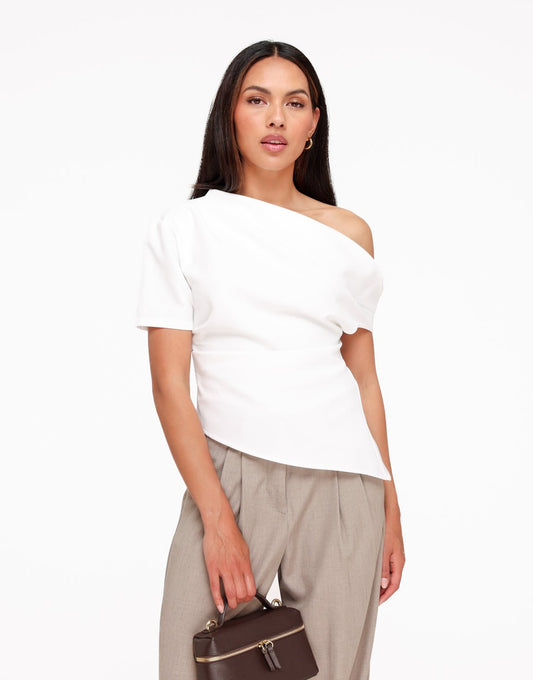 Witte Gedrapeerde Off Shoulder SS - Top - Olivia & Kate