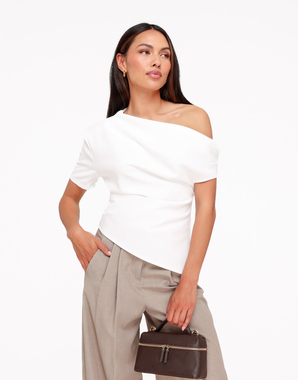 Witte Gedrapeerde Off Shoulder SS - Top - Olivia & Kate