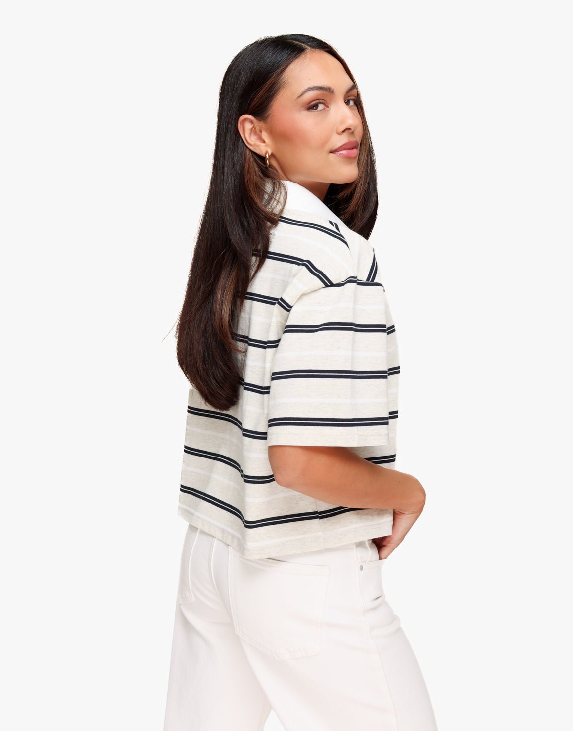 Witte Gestreepte Kraag SS - T-shirt - Olivia & Kate