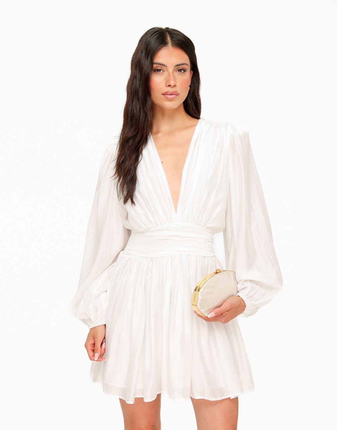 Witte Getailleerde Ballonmouwen - Jurk - Olivia & Kate