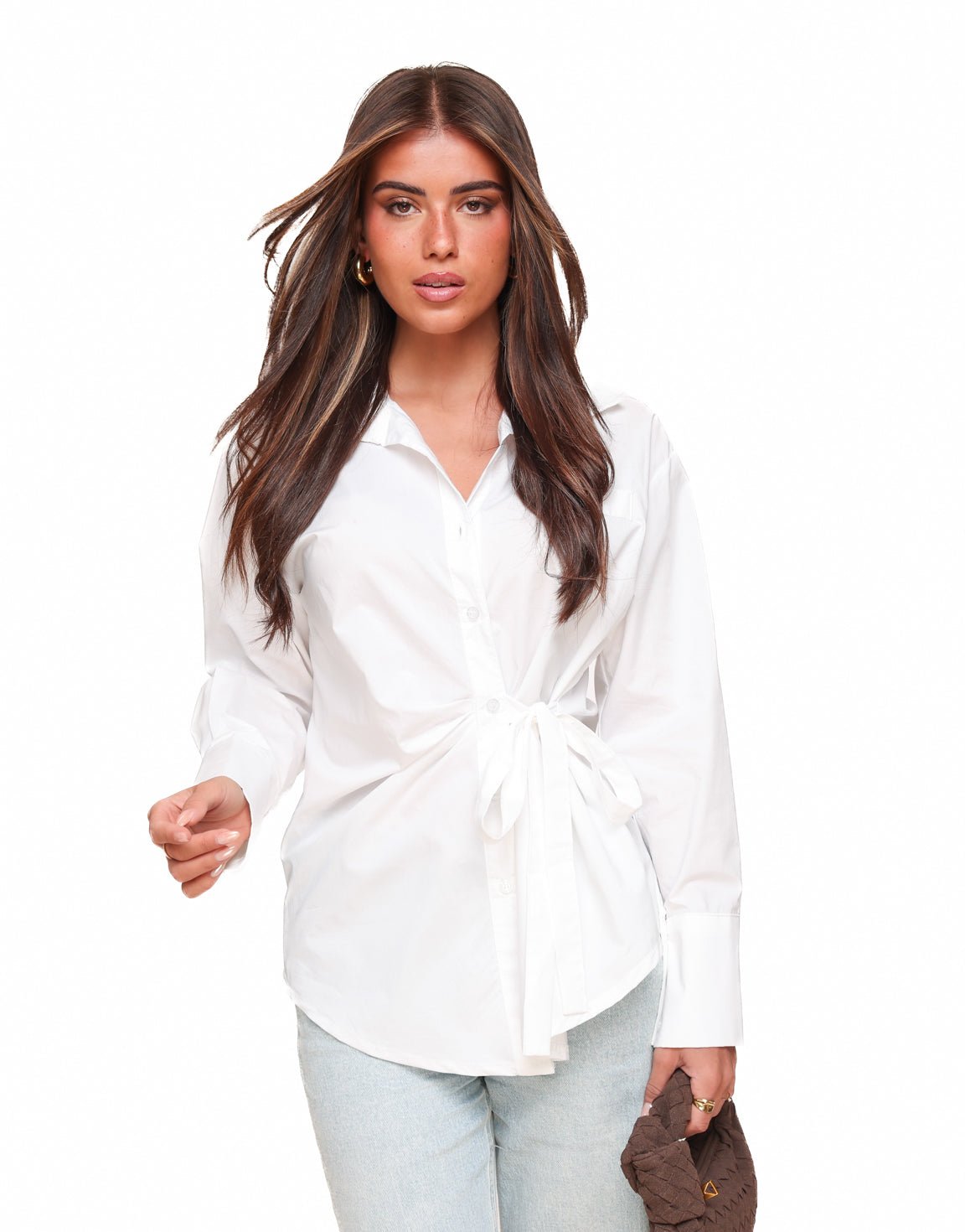 Witte Getailleerde Schuine Strik - Blouse - Olivia & Kate