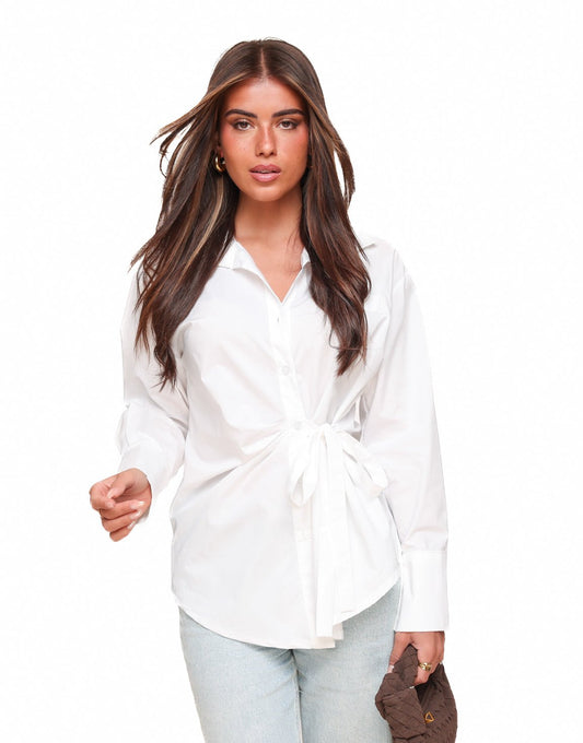 Witte Getailleerde Schuine Strik - Blouse - Olivia & Kate