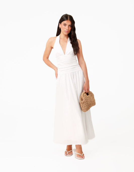 Witte Halter V-hals Maxi - Jurk - Olivia & Kate