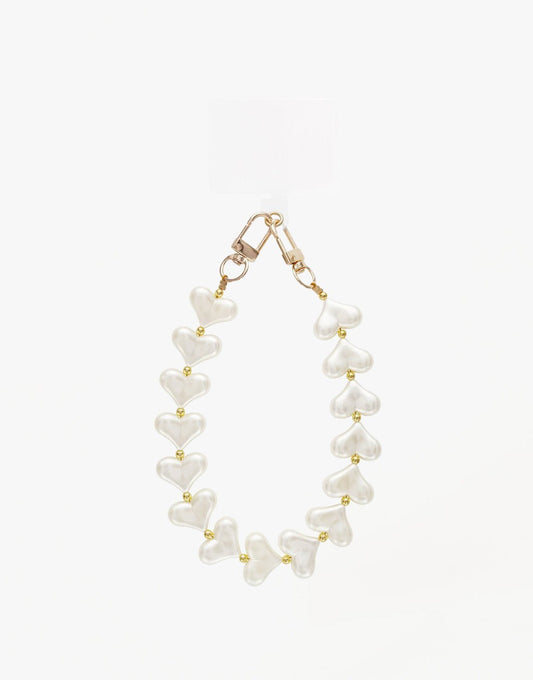 Witte Hartjes met Gouden Studs - Telefoonkoord - Olivia & Kate