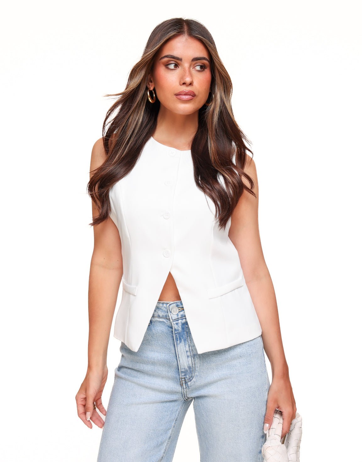 Witte Hoge Knopen - Gilet - Olivia & Kate