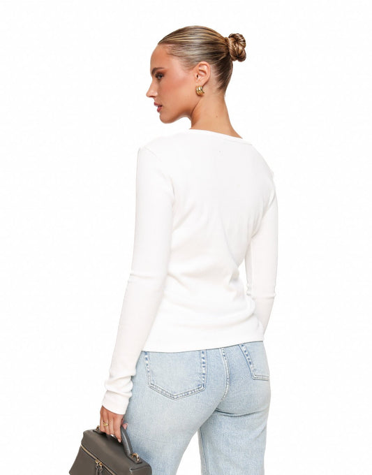 Witte Knopen LS - Top - Olivia & Kate