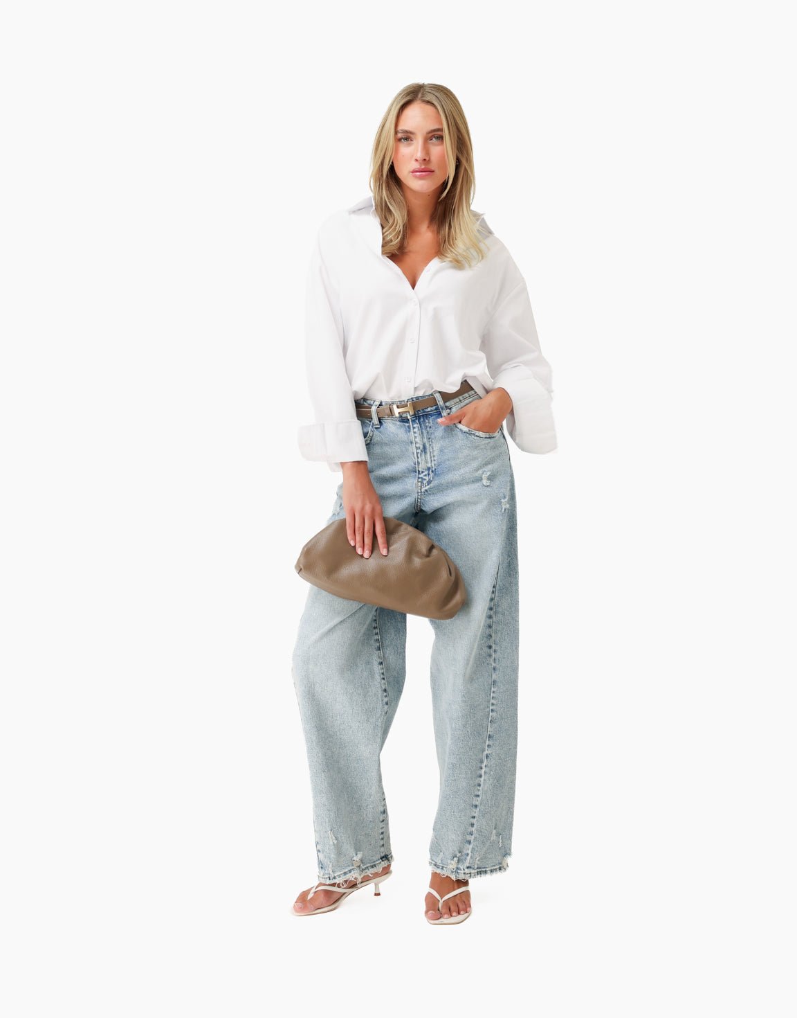 Witte Lange Rechte LS - Blouse - Olivia & Kate