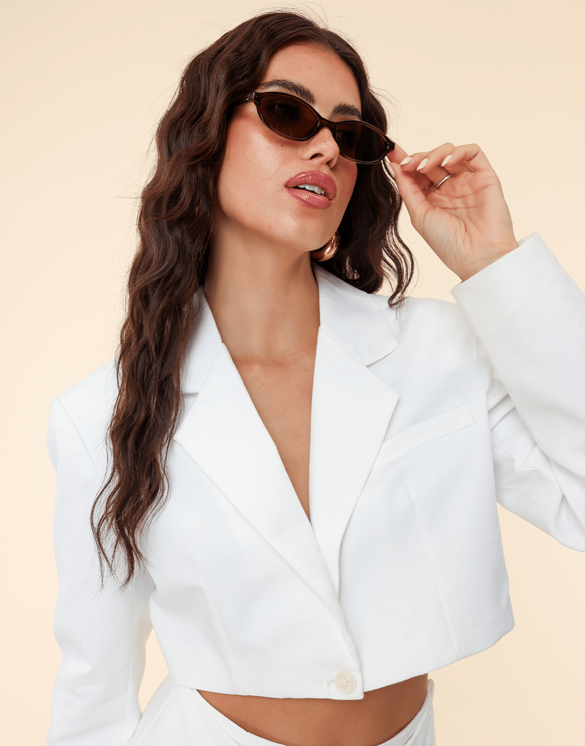 Witte Linnen Cropped LS - Blazer - Olivia & Kate