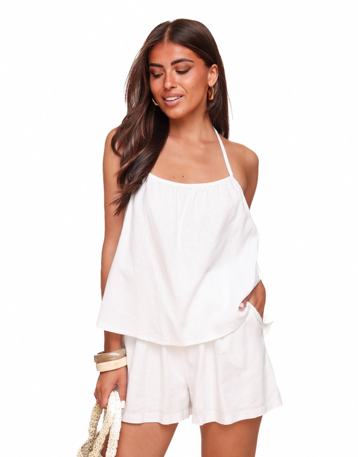 Witte Linnen Open Rug Halter - Set - Olivia & Kate