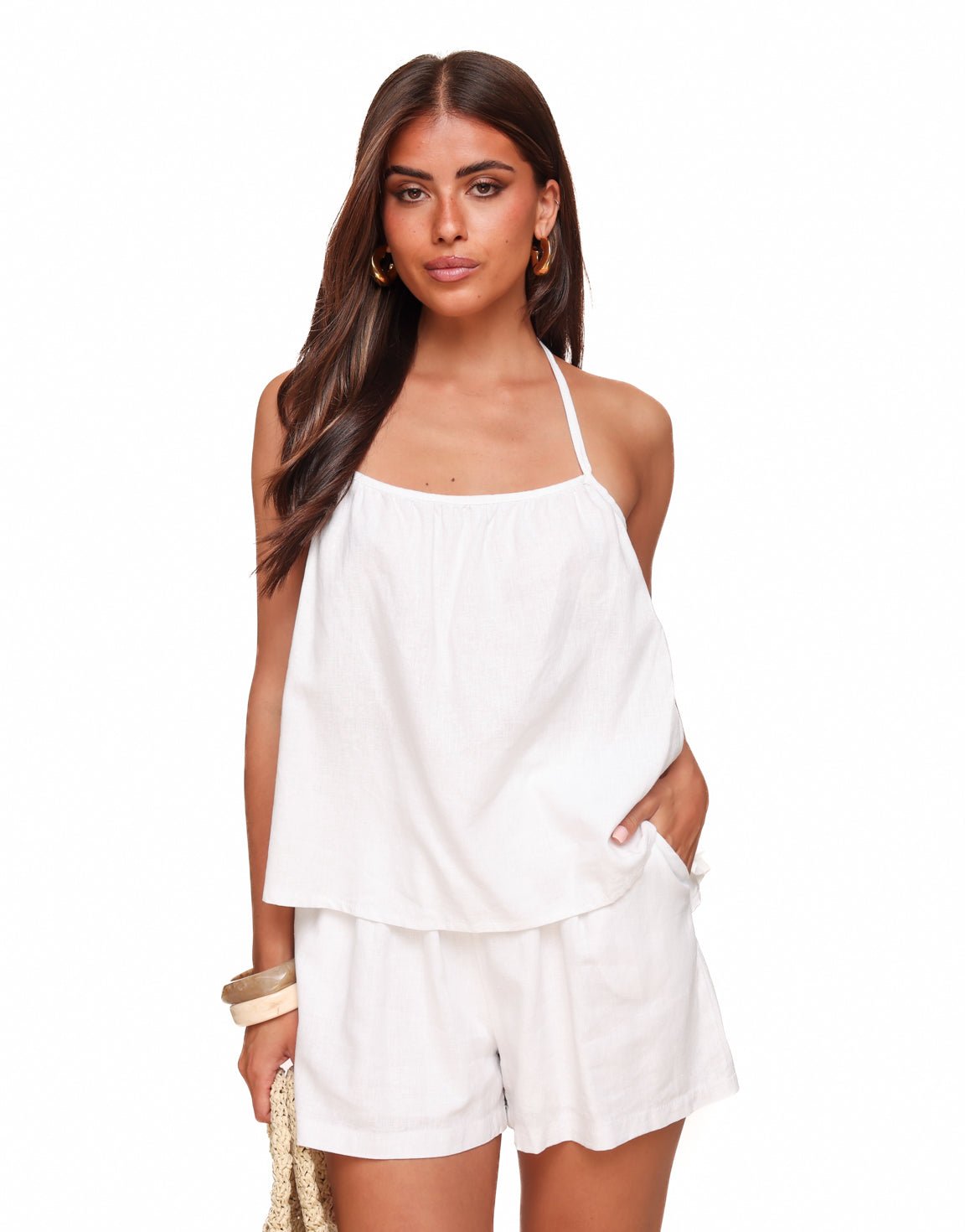 Witte Linnen Open Rug Halter - Top - Olivia & Kate