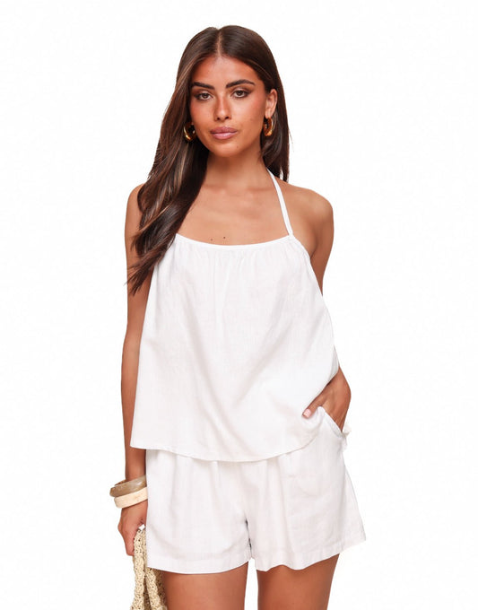Witte Linnen Open Rug Halter - Top - Olivia & Kate
