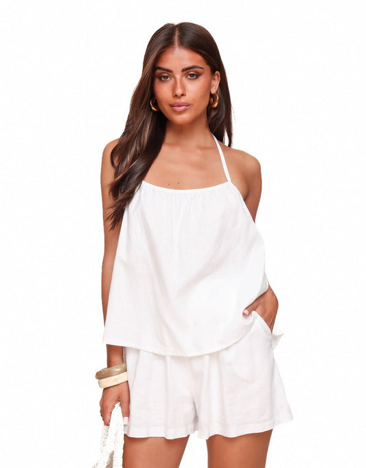 Witte Linnen Open Rug Halter - Top - Olivia & Kate