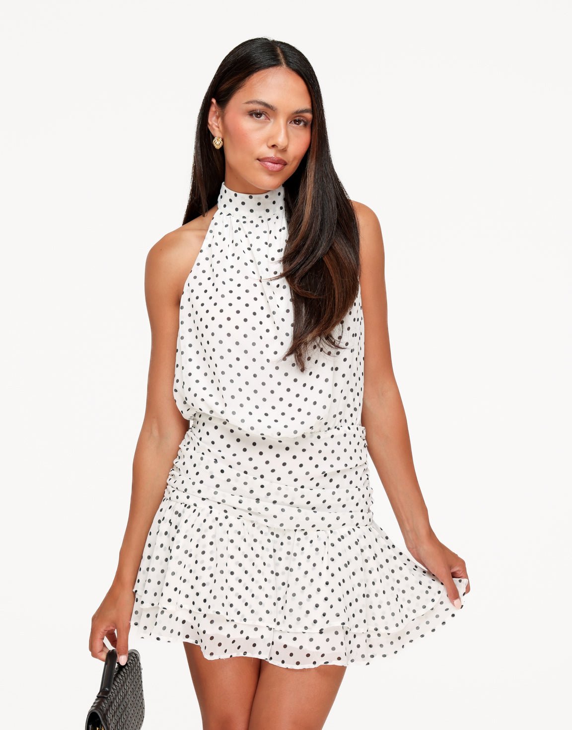 Witte Mini Polkadot Mouwloze Ruffel - Jurk - Olivia & Kate