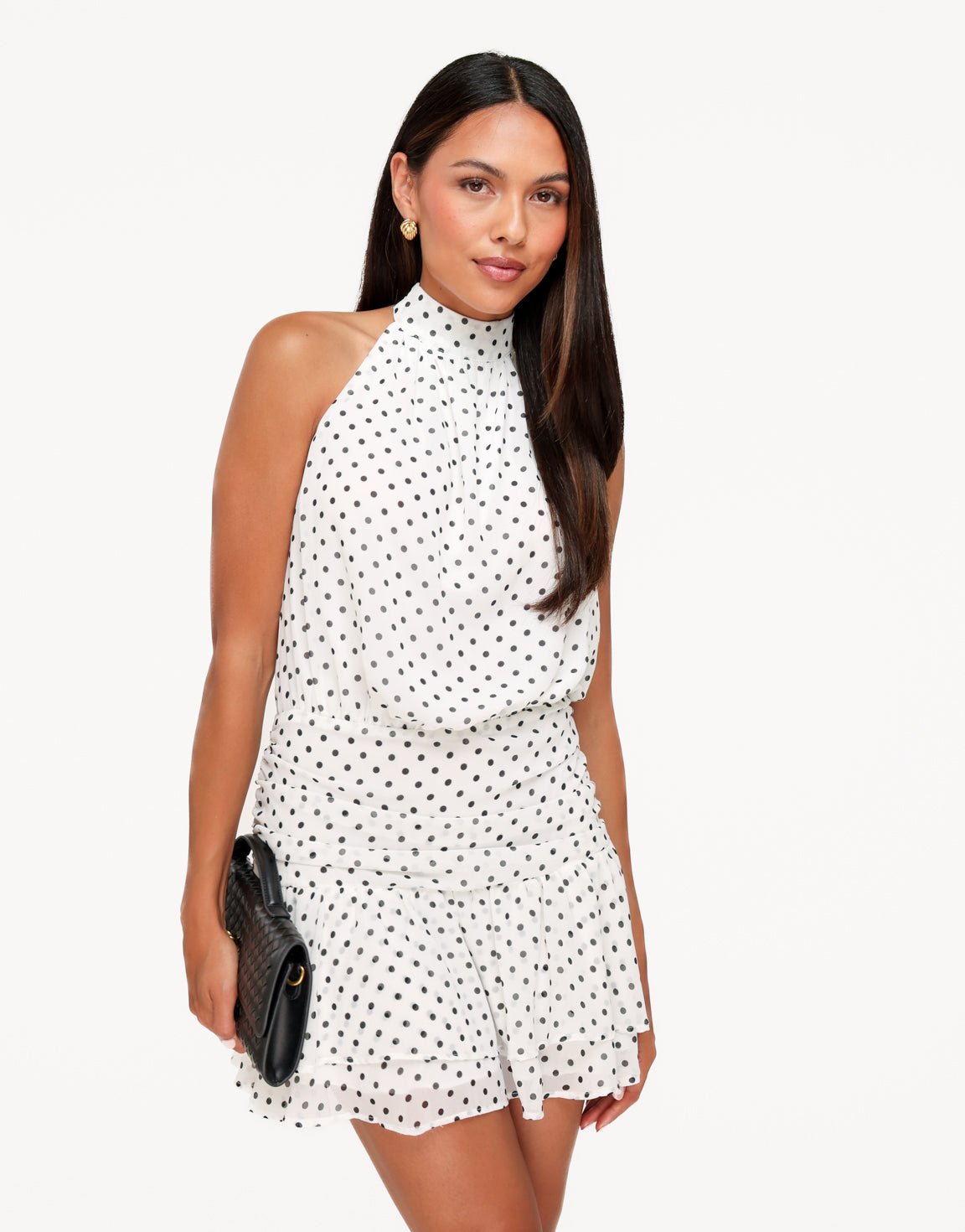 Witte Mini Polkadot Mouwloze Ruffel - Jurk - Olivia & Kate