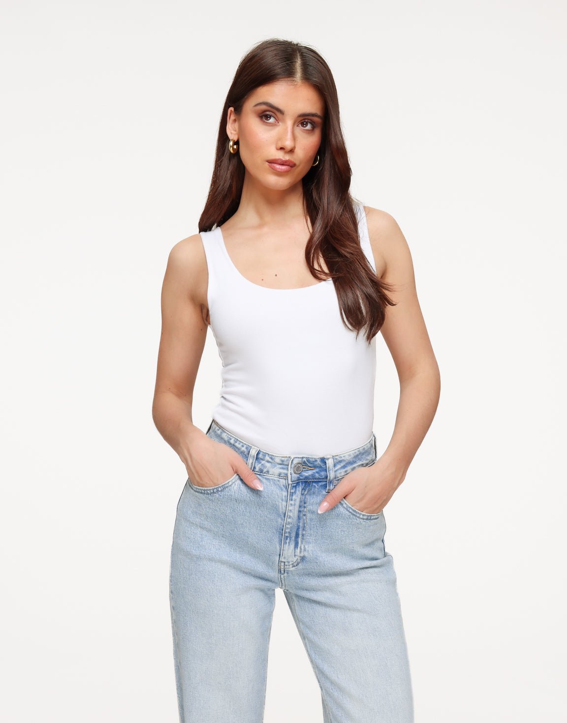 Witte Omkeerbare Mouwloze Basic - Top - Olivia & Kate