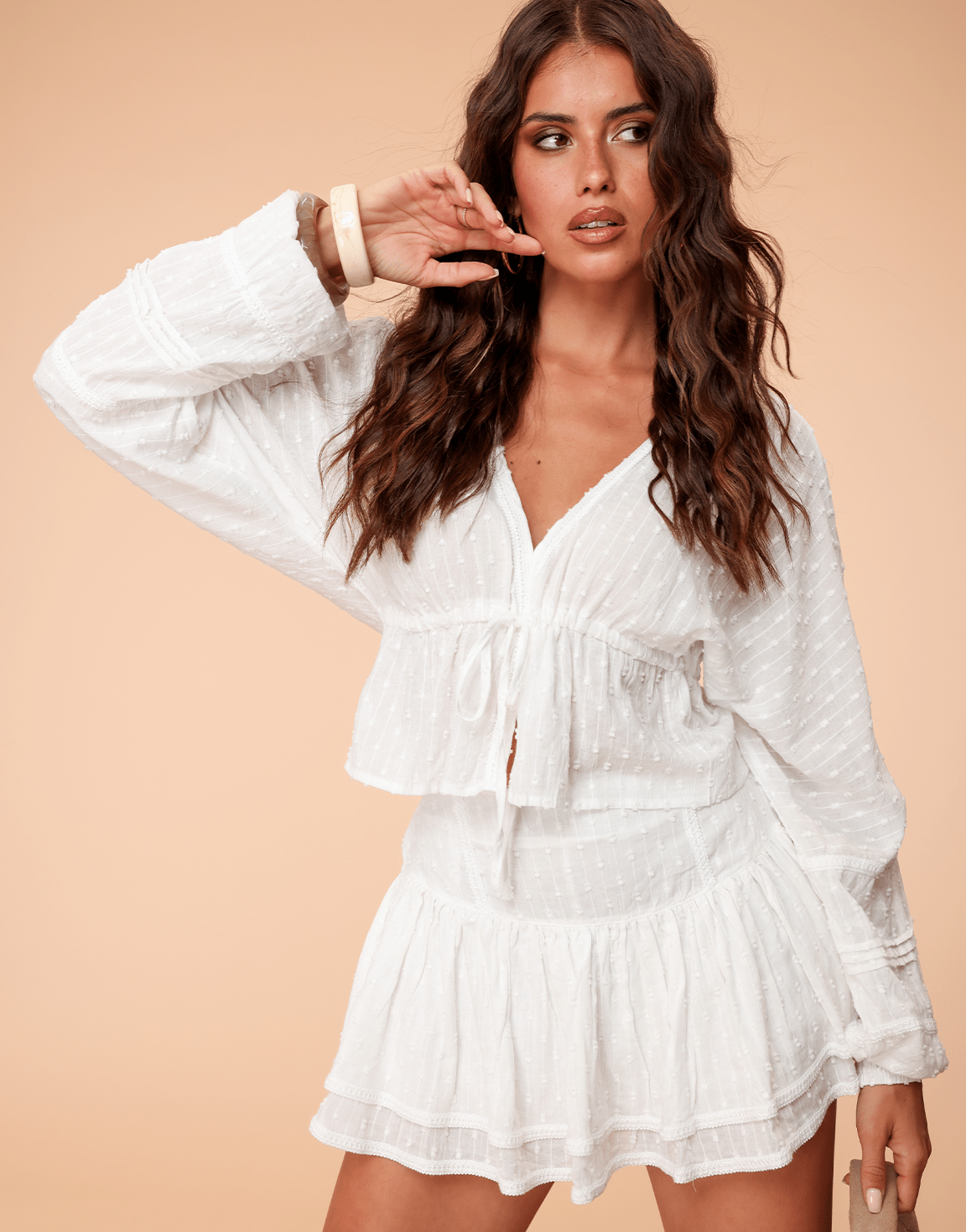 Witte Petite Ruffel V - hals - Set - Olivia & Kate