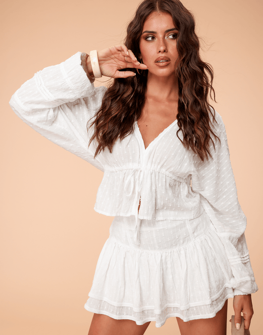 Witte Petite Ruffel V - hals - Set - Olivia & Kate