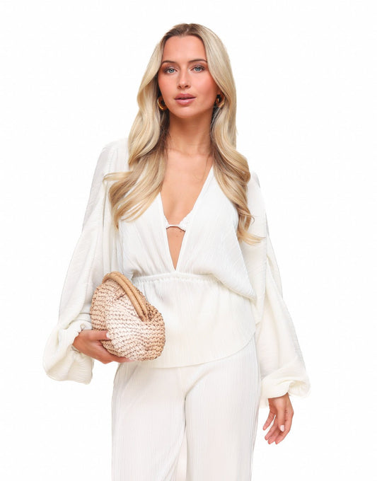 Witte Plisse V - hals - Top - Olivia & Kate