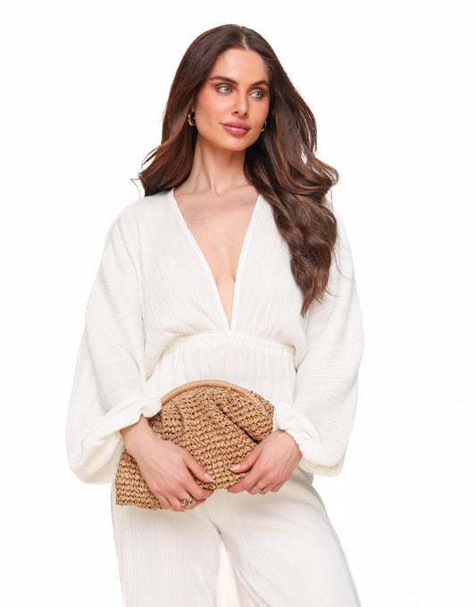 Witte Plisse V - hals - Top - Olivia & Kate