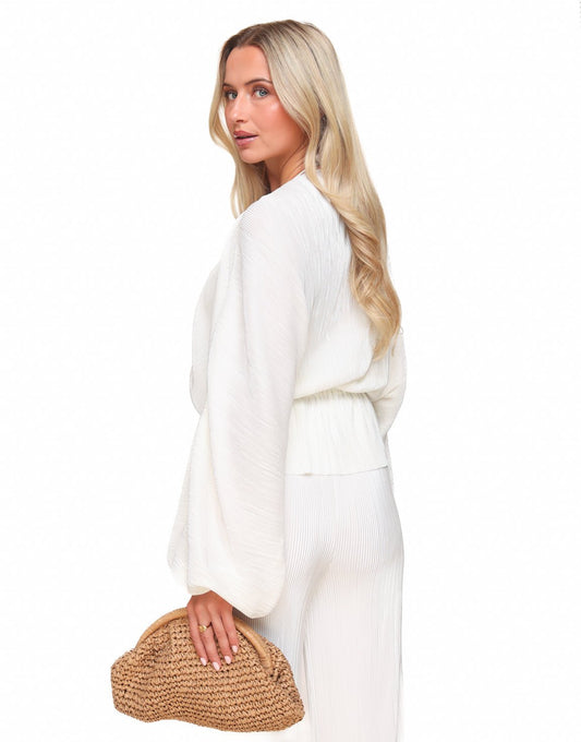 Witte Plisse V - hals - Top - Olivia & Kate