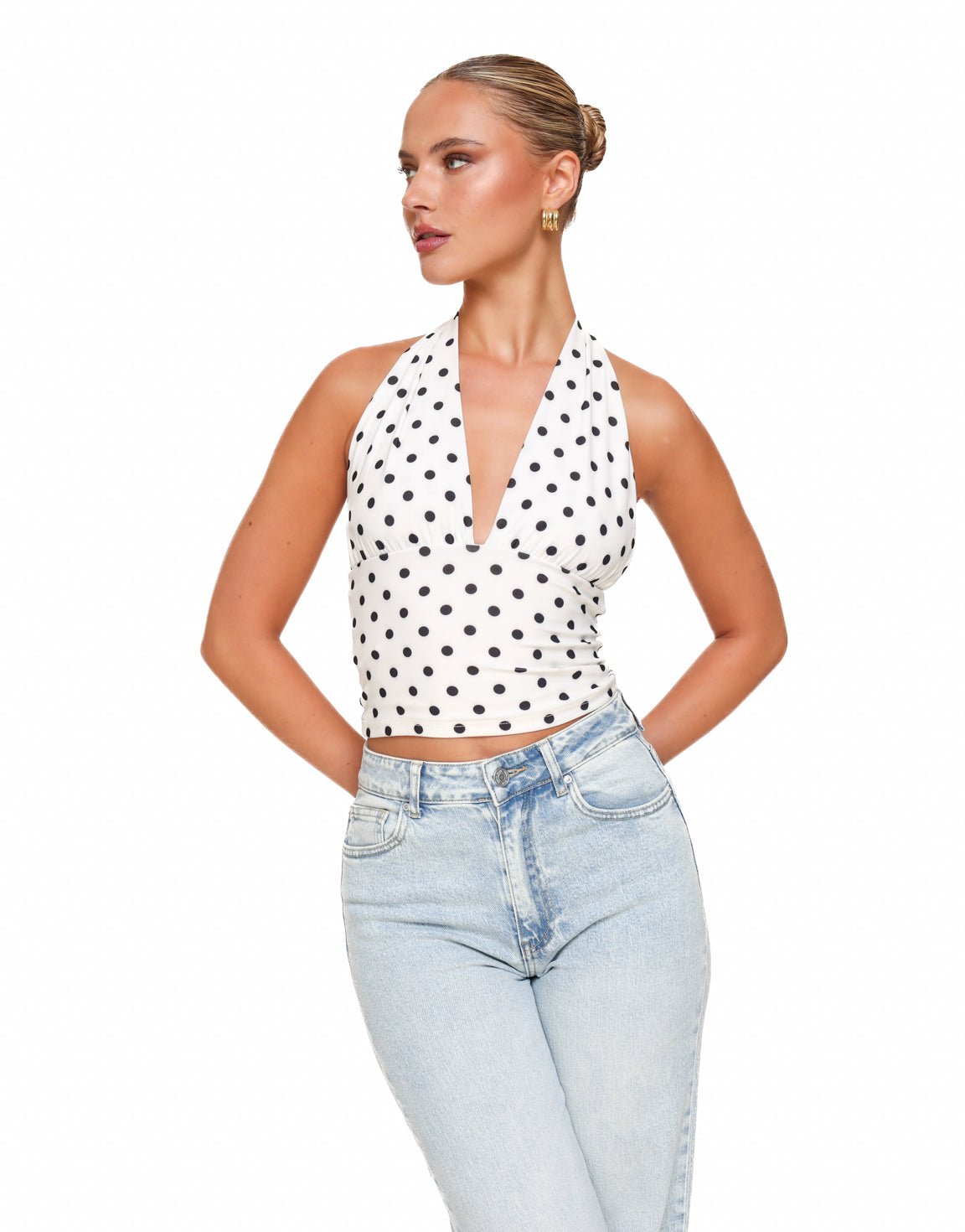 Witte Polka Dot Halter - Top - Olivia & Kate
