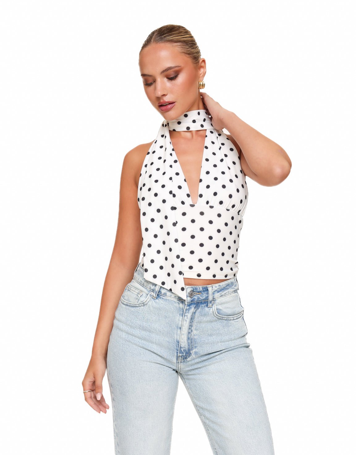 Witte Polka Dot Halter - Top - Olivia & Kate