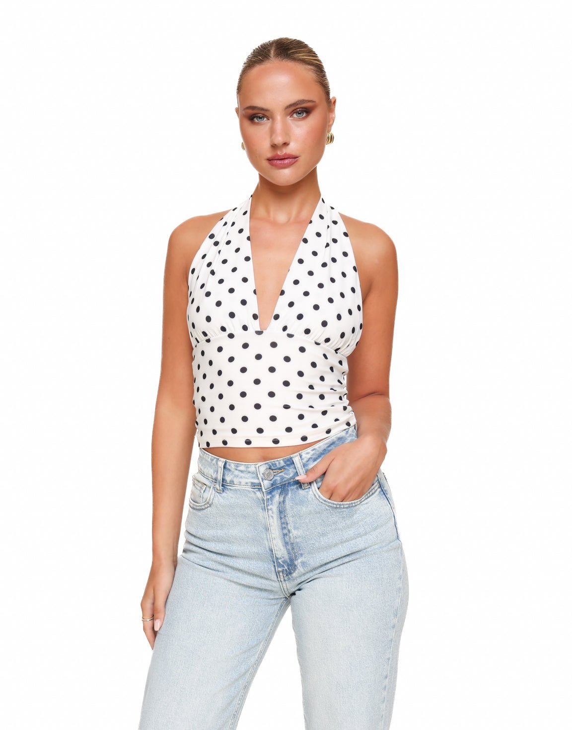 Witte Polka Dot Halter - Top - Olivia & Kate