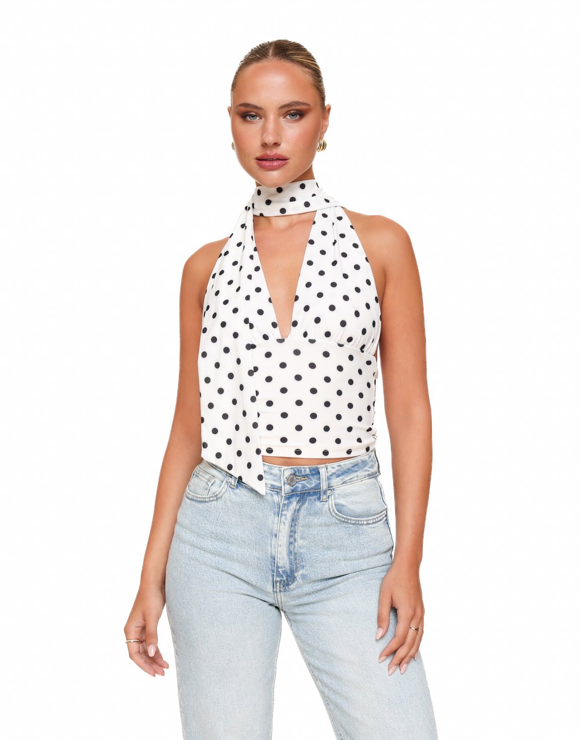 Witte Polka Dot Halter - Top - Olivia & Kate