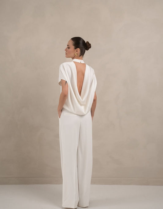Witte Satijnen Open Rug SS - Top - Olivia & Kate