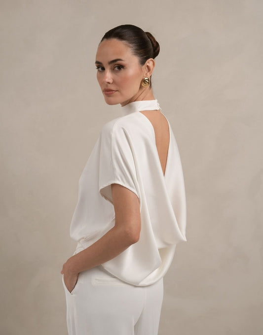 Witte Satijnen Open Rug SS - Top - Olivia & Kate