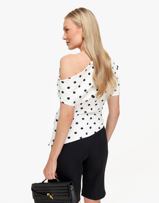 Witte Stippen Gedrapeerde Off Shoulder - Top - Olivia & Kate