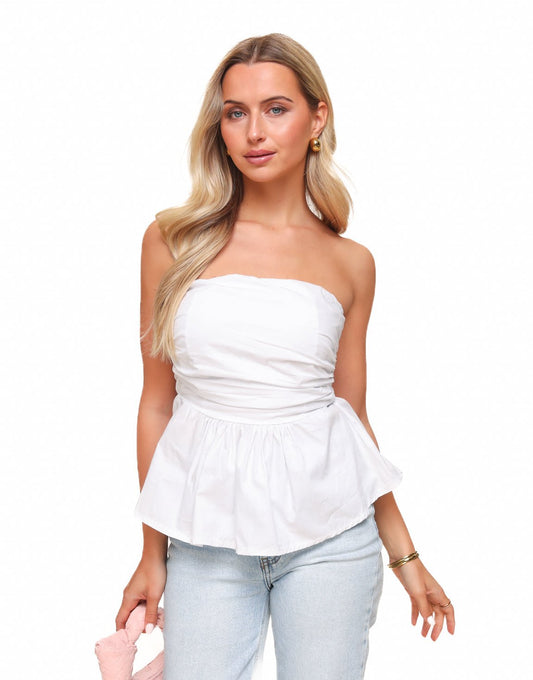 Witte Strapless Peplum - Top - Olivia & Kate