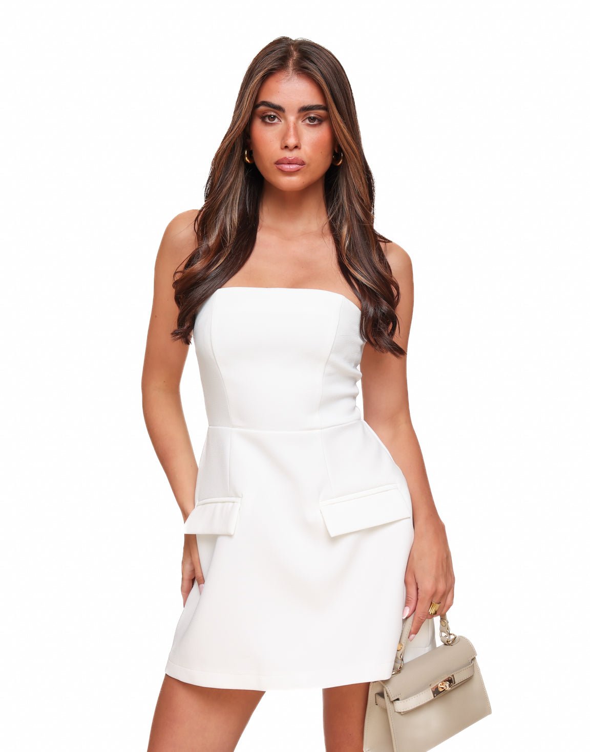 Witte Strapless Uitlopende - Jurk - Olivia & Kate