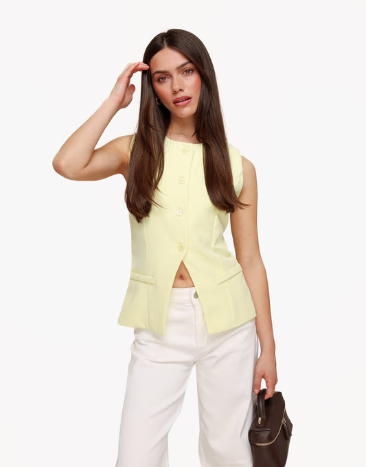 Zachtgele Hoge Knopen - Gilet - Olivia & Kate