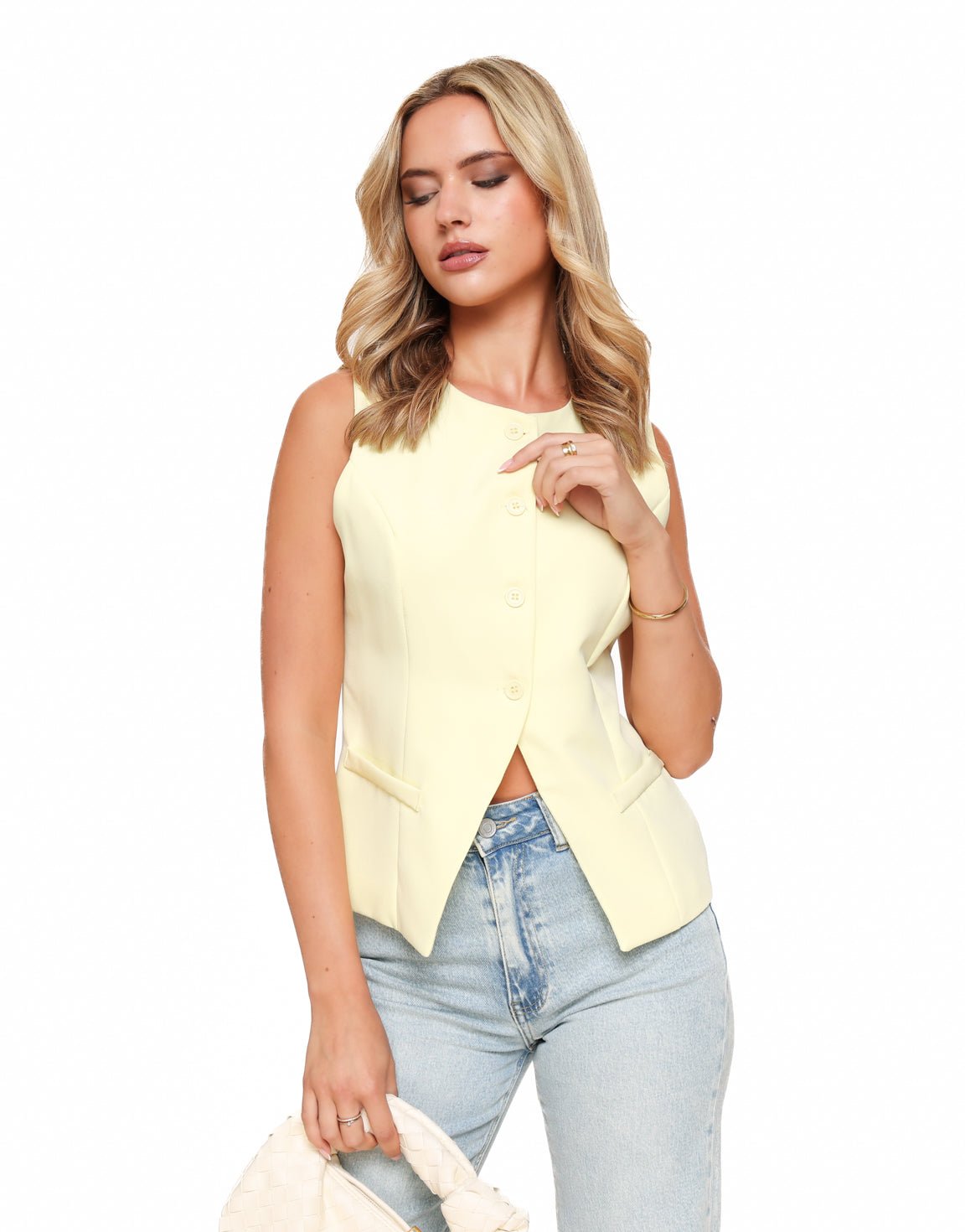 Zachtgele Hoge Knopen - Gilet - Olivia & Kate