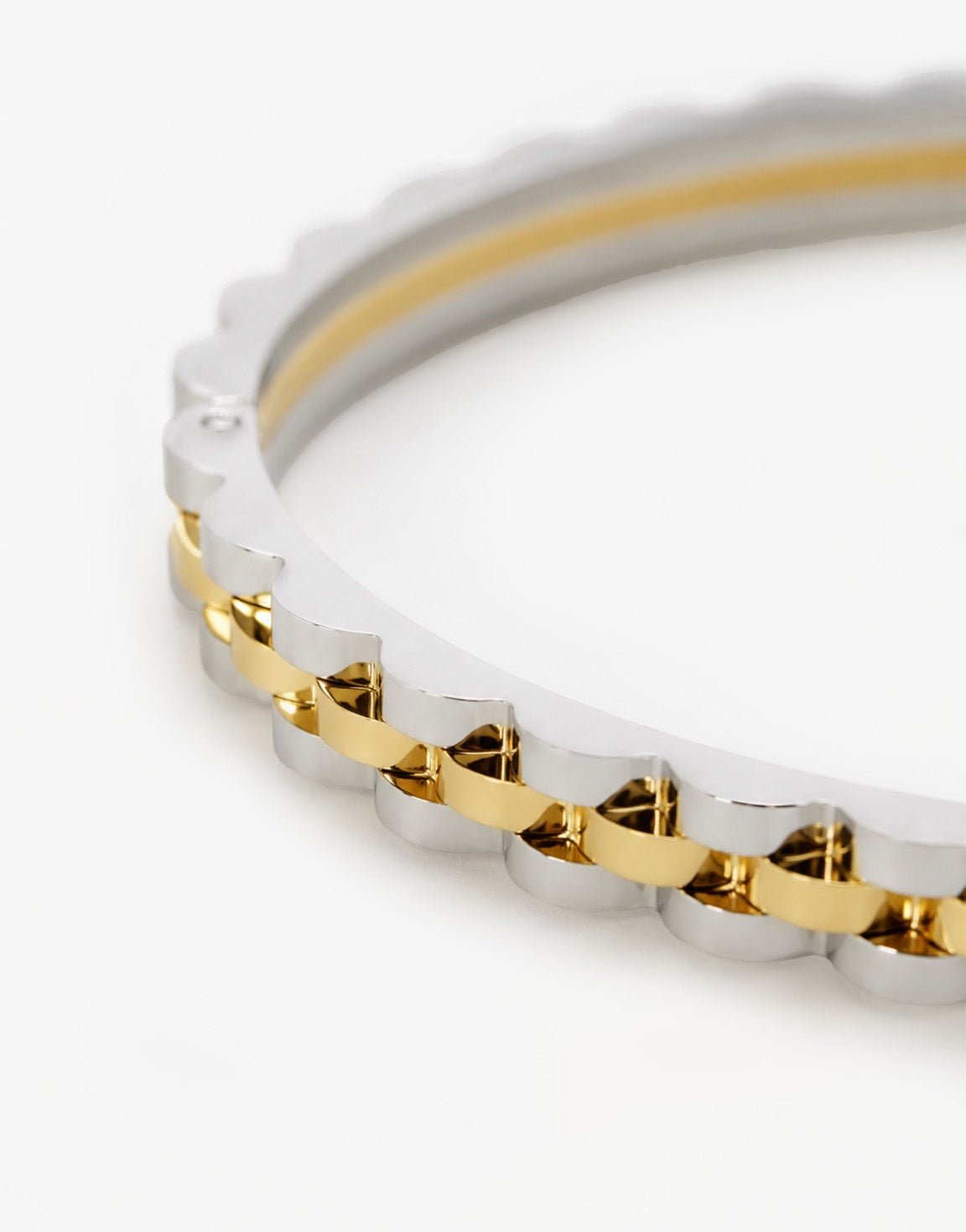 Zilveren met Gouden Schakel Bangle - Armband - Olivia & Kate