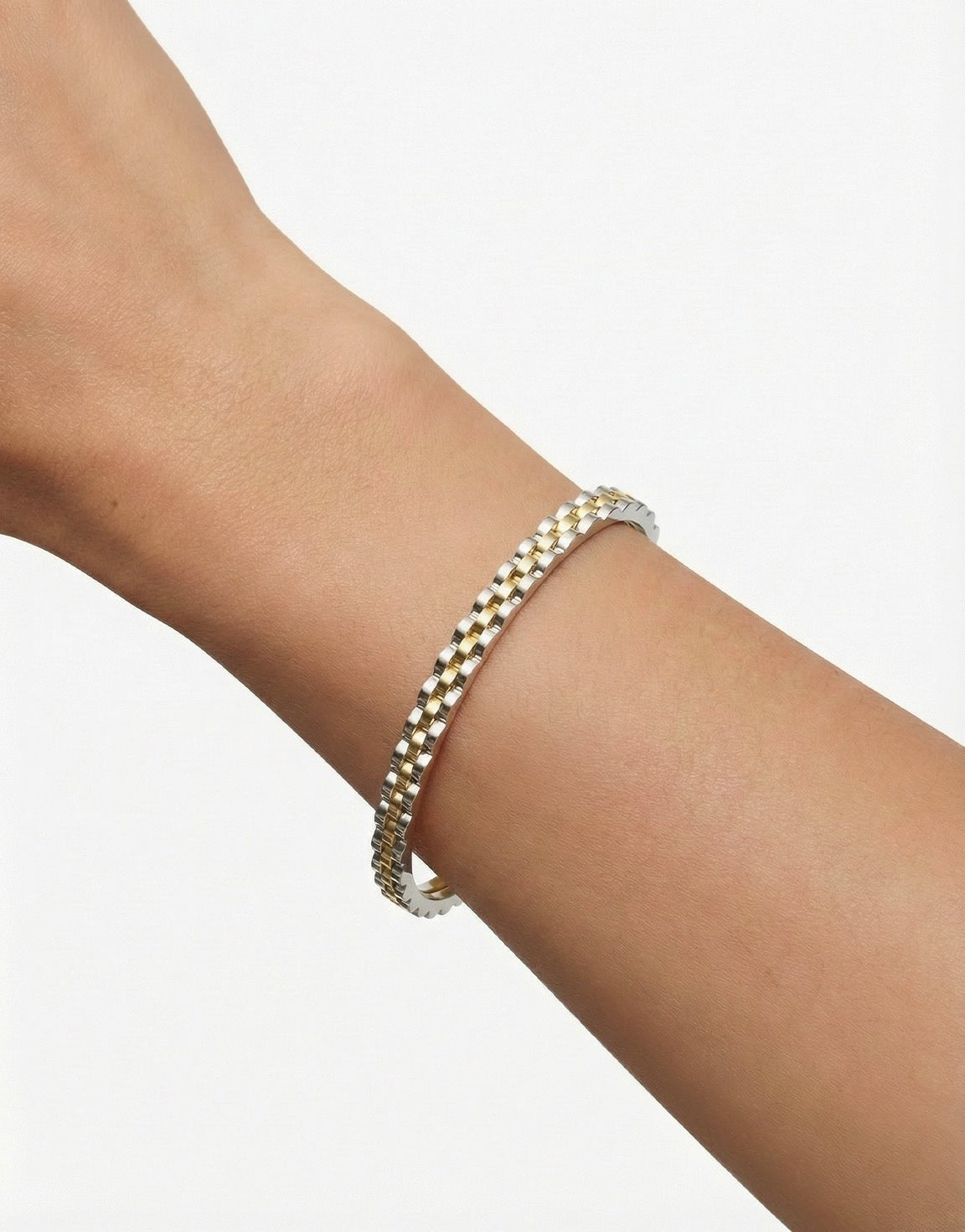 Silver with Gold Link Bangle - Bracelet - Olivia & Kate