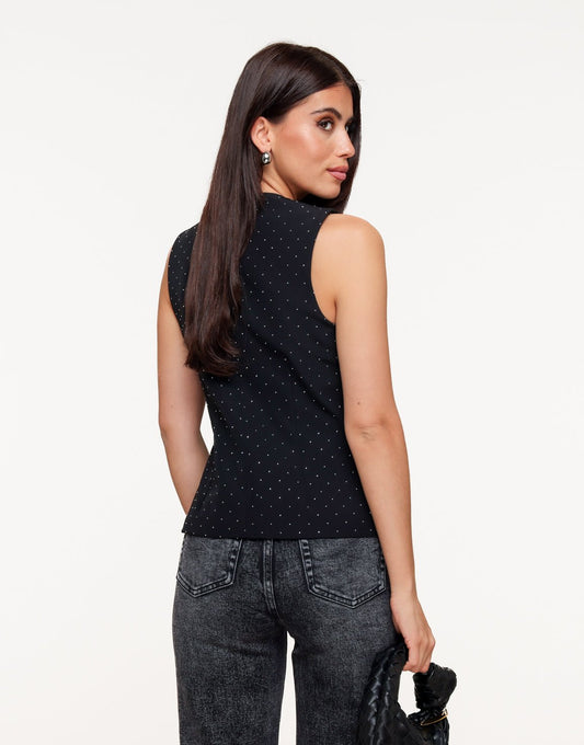 Zwart Hoge Knopen Zilveren Glitter Stenen - Gilet - Olivia & Kate