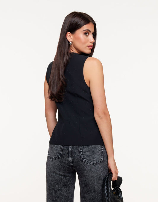 Zwart Hoge Knopen Zwarte Glitter Stenen - Gilet - Olivia & Kate