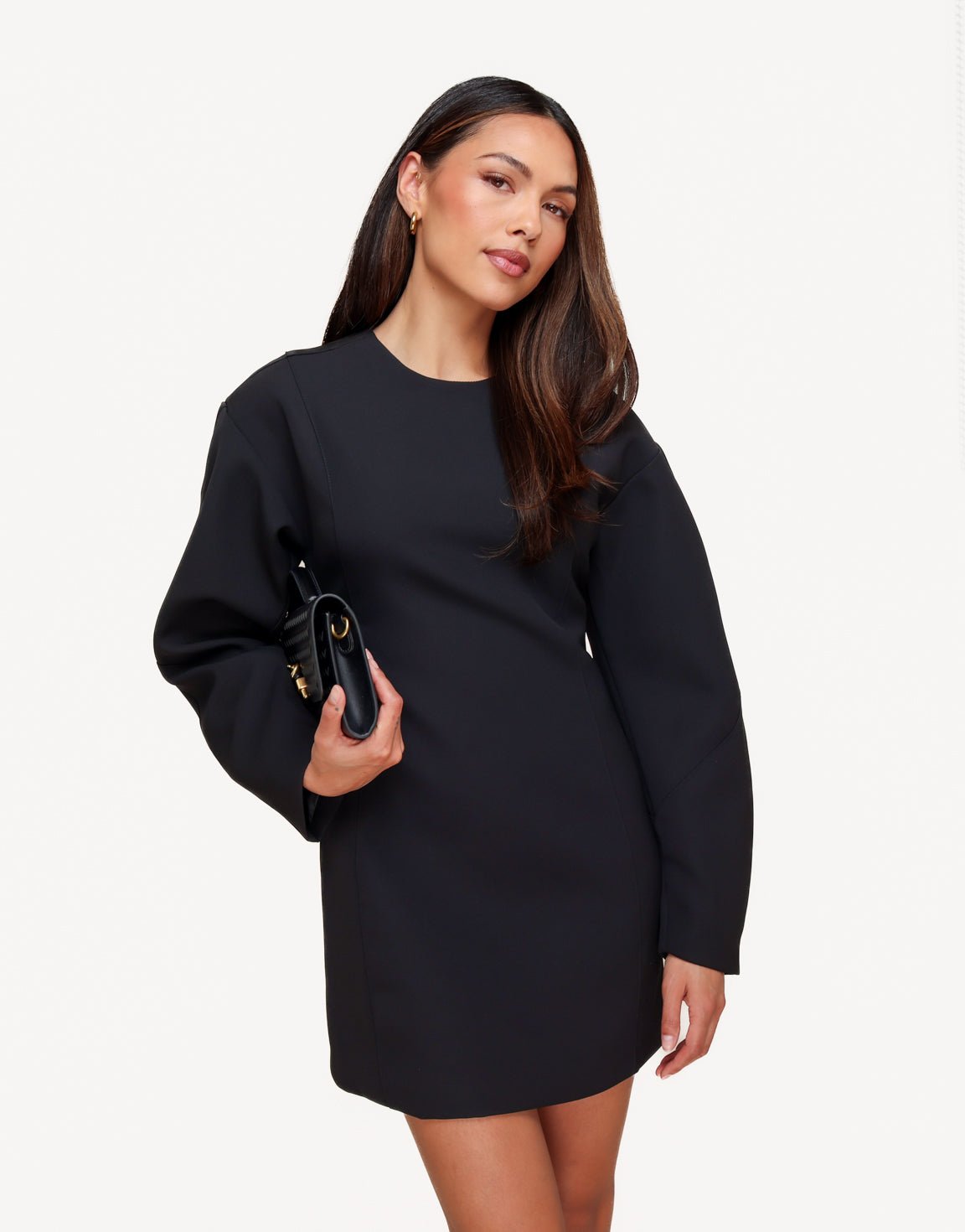 Zwarte Aangesloten Regular Ballonmouwen LS - Jurk - Olivia & Kate