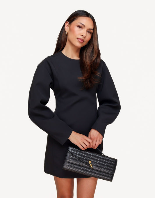 Zwarte Aangesloten Regular Ballonmouwen LS - Jurk - Olivia & Kate