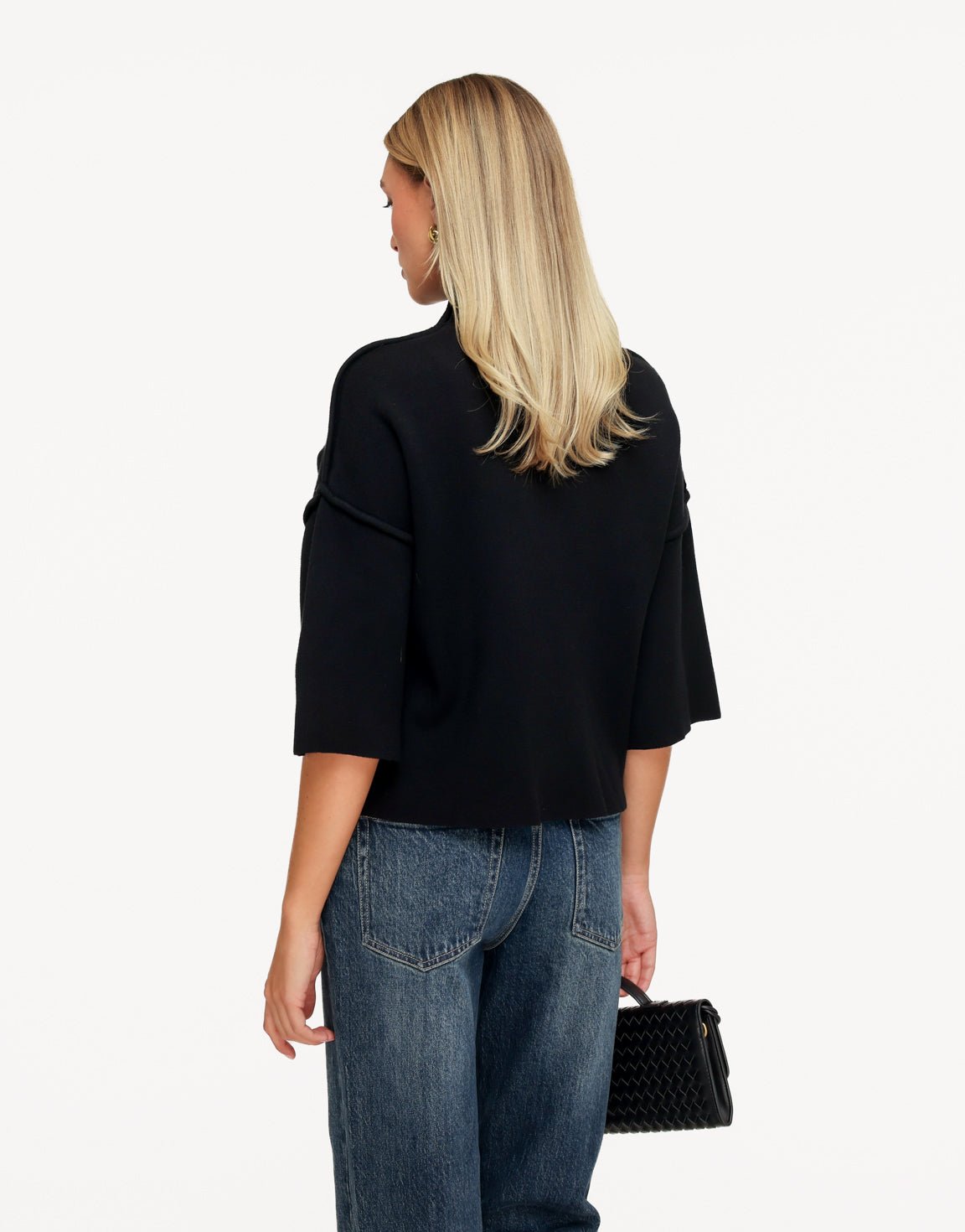 Zwarte Basic Hoge Hals 3/4 Mouwen - Top - Olivia & Kate