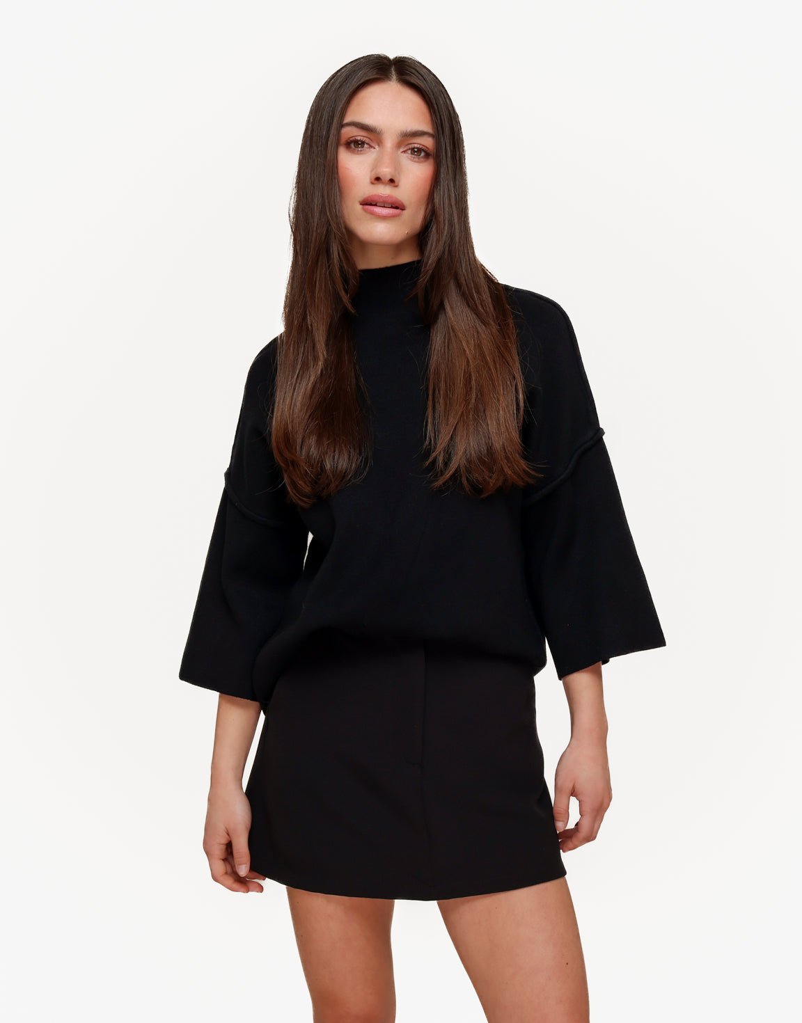 Zwarte Basic Hoge Hals 3/4 Mouwen - Top - Olivia & Kate