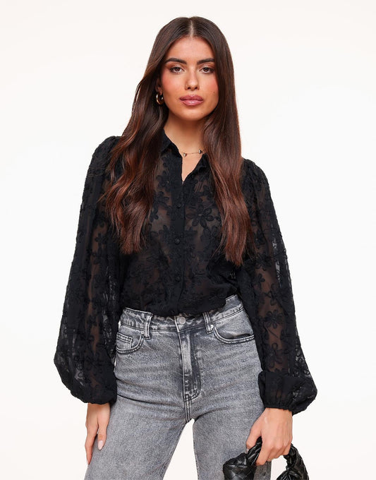 Zwarte Bloemen - Blouse - Olivia & Kate