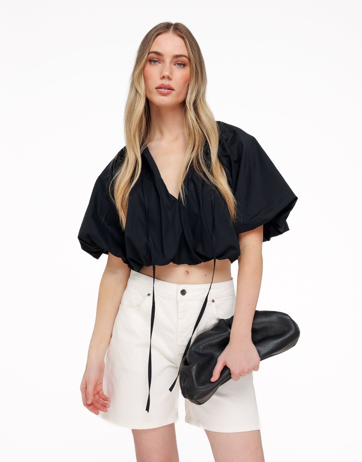 Zwarte Cropped Ballon SS - Top - Olivia & Kate