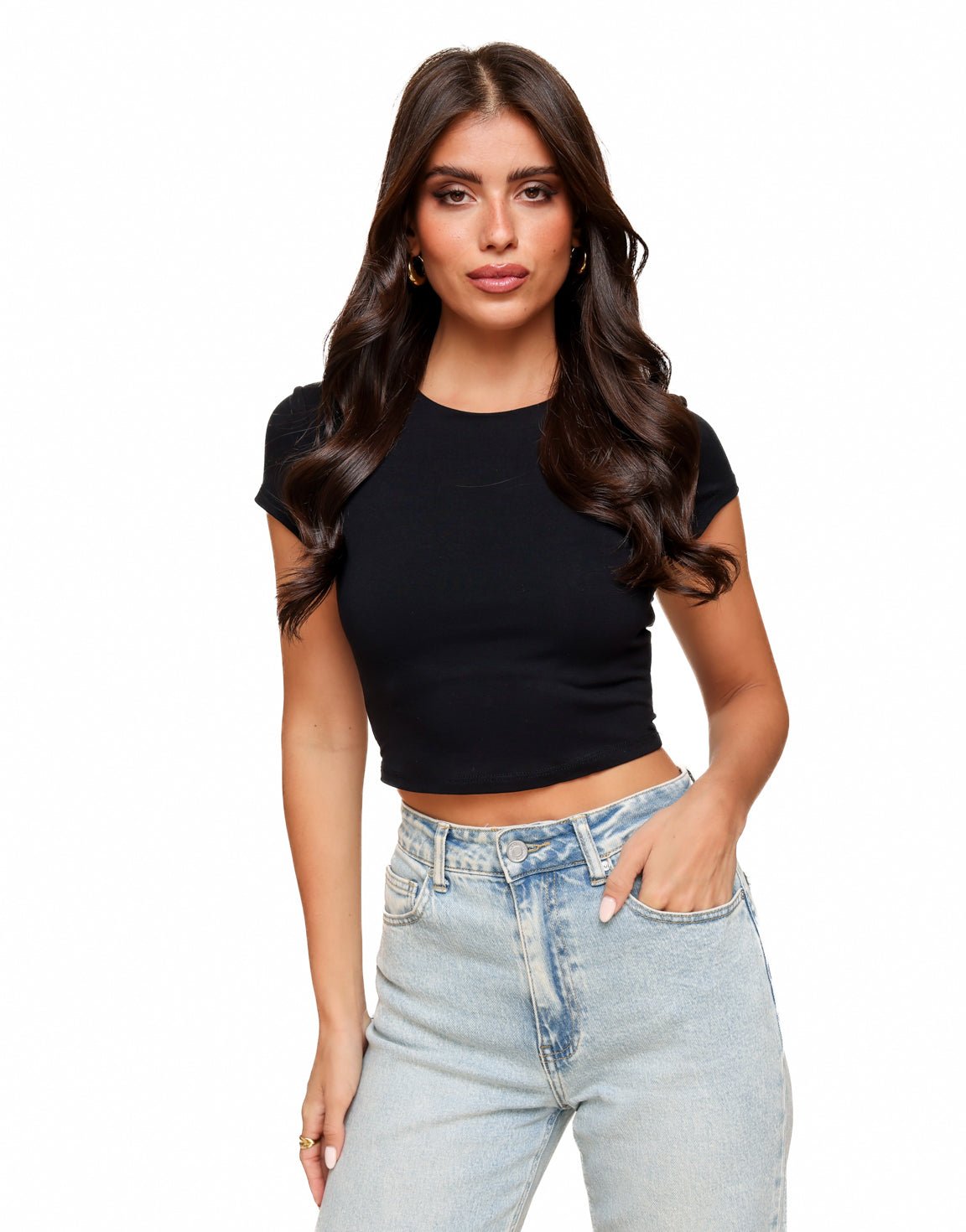 Zwarte Cropped SS - Top - Olivia & Kate