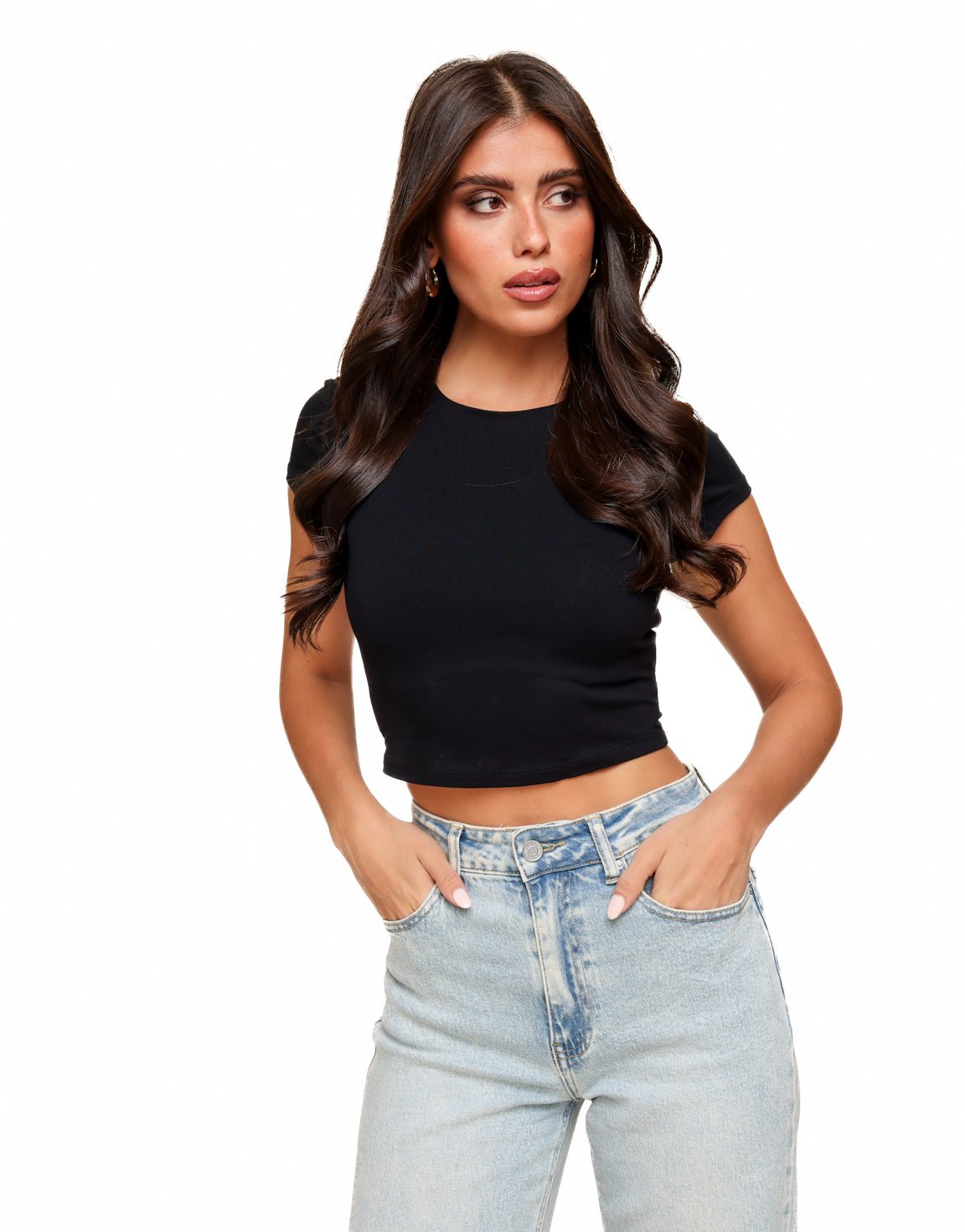 Zwarte Cropped SS - Top - Olivia & Kate