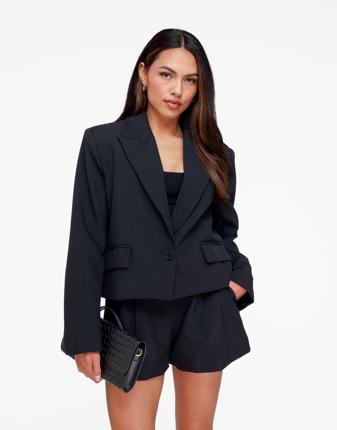 Zwarte Cropped Zak Detail - Blazer - Olivia & Kate