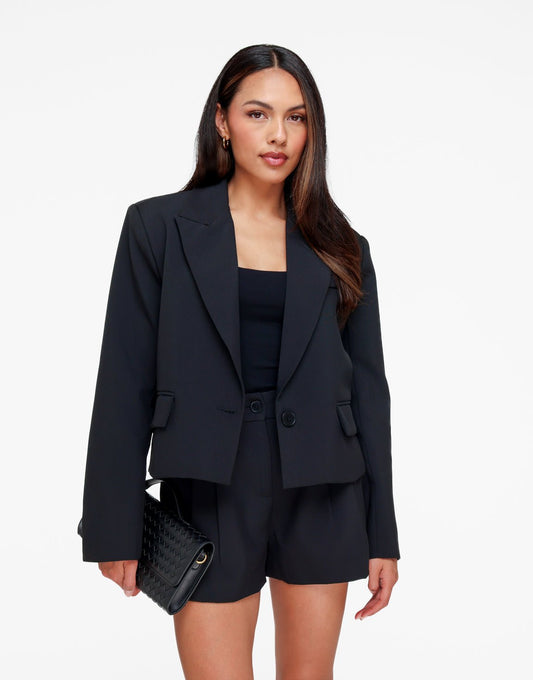 Zwarte Cropped Zak Detail - Blazer - Olivia & Kate