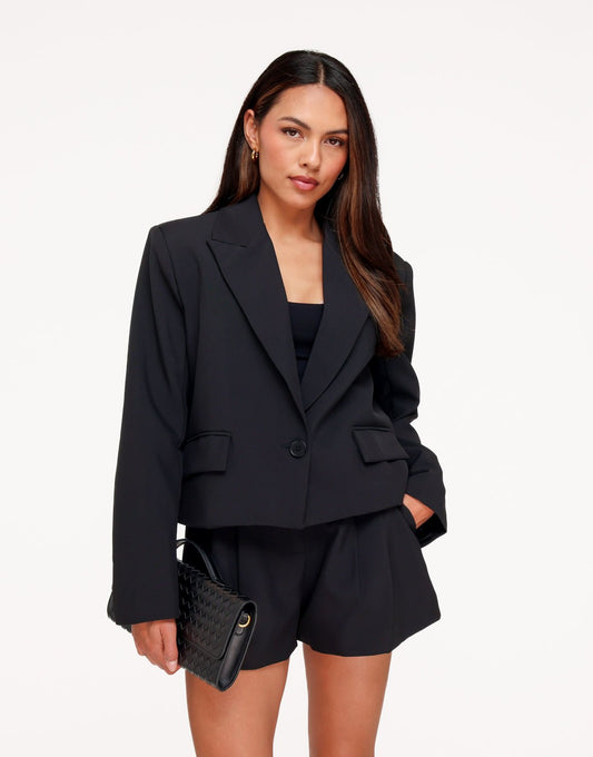 Zwarte Cropped Zak Detail - Blazer - Olivia & Kate